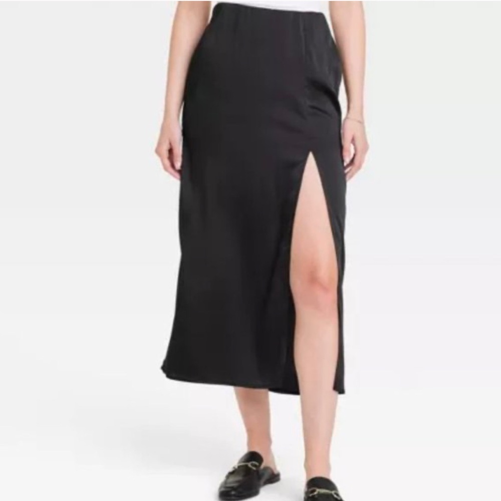 Women's A-Line Black Maxi Slip Skirt - A New Day